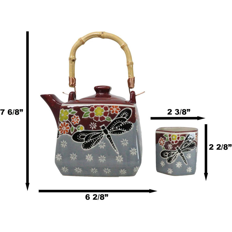 Ensemble de théière hexagonale avec 4 tasses à thé Maroon