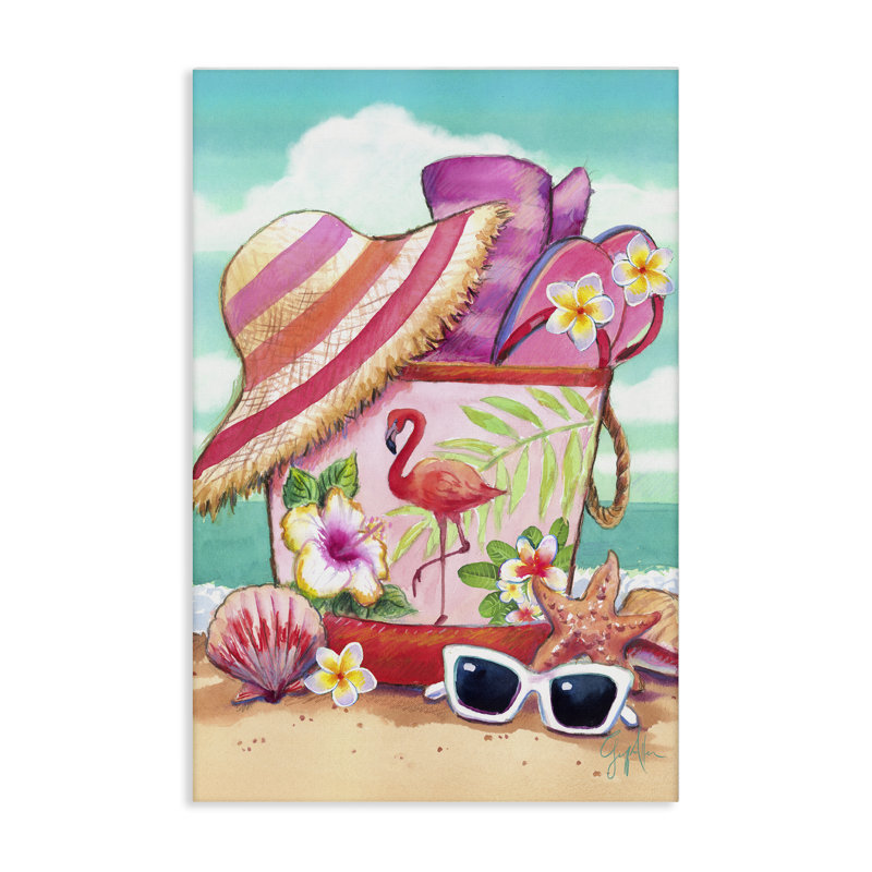 Art floral sur toile avec sac de plage floral par Geoff Allen, H 36 po x l 24 po