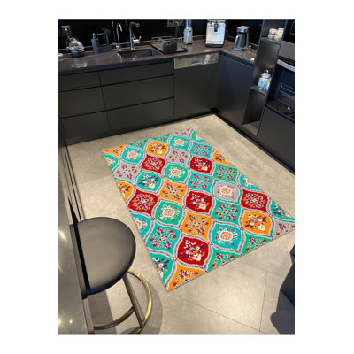 Tapis décoratif coloré à motif floral coloré lavable à la machine
