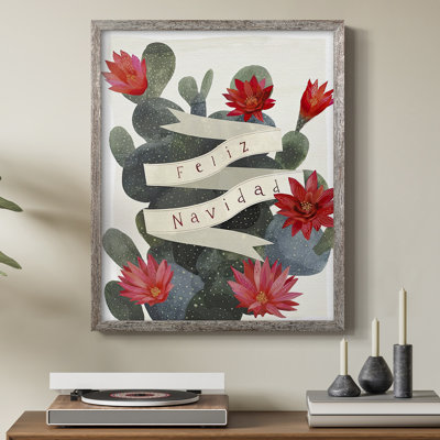 Desert Christmas Cactus I Framed Print - Solid Wood