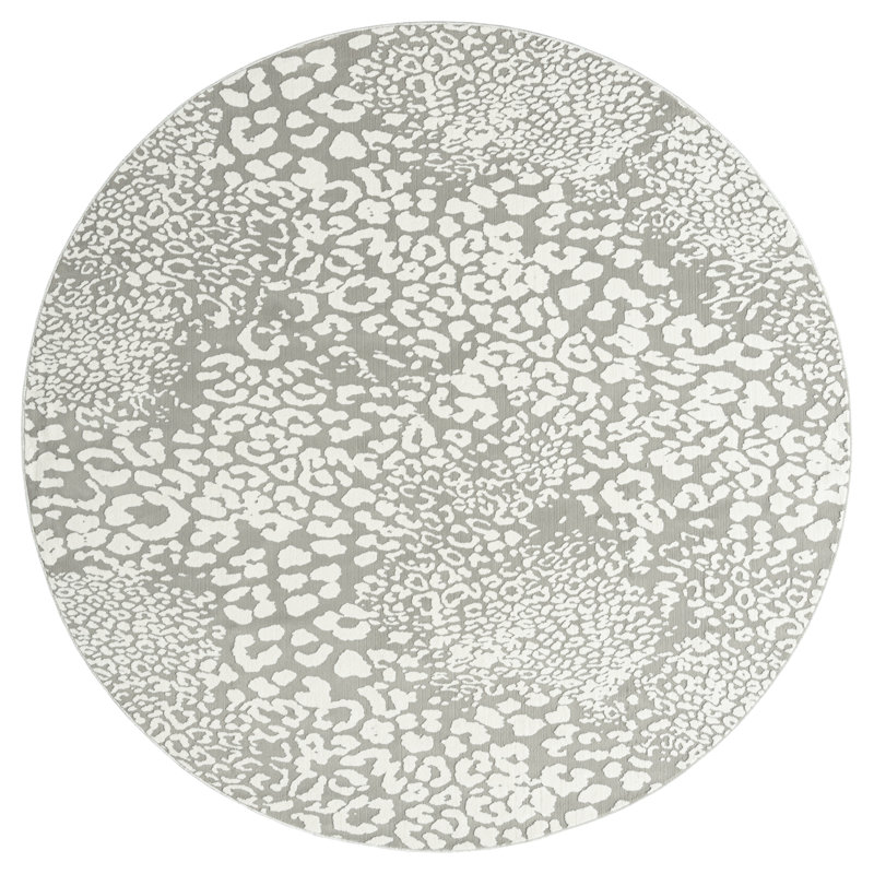 Tapis gris / ivoire à imprimé animal, Rond 6 pi 7 po