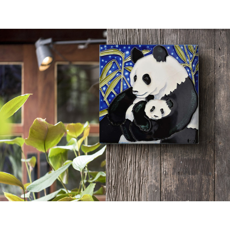 Handcrafted Square Ceramic Art Tile with Panda Design