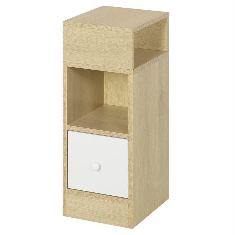 Bedside Table, Nightstand With 2 Open Compartments And 1 Drawer, Night Table, Space Saving Cabinet For Bedroom, Living Room, Chipboard, 25X30X66Cm
