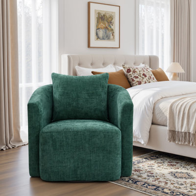 Chenille Upholstered 360° Swivel Barrel Chair, Modern Accent Chair With Pillow
