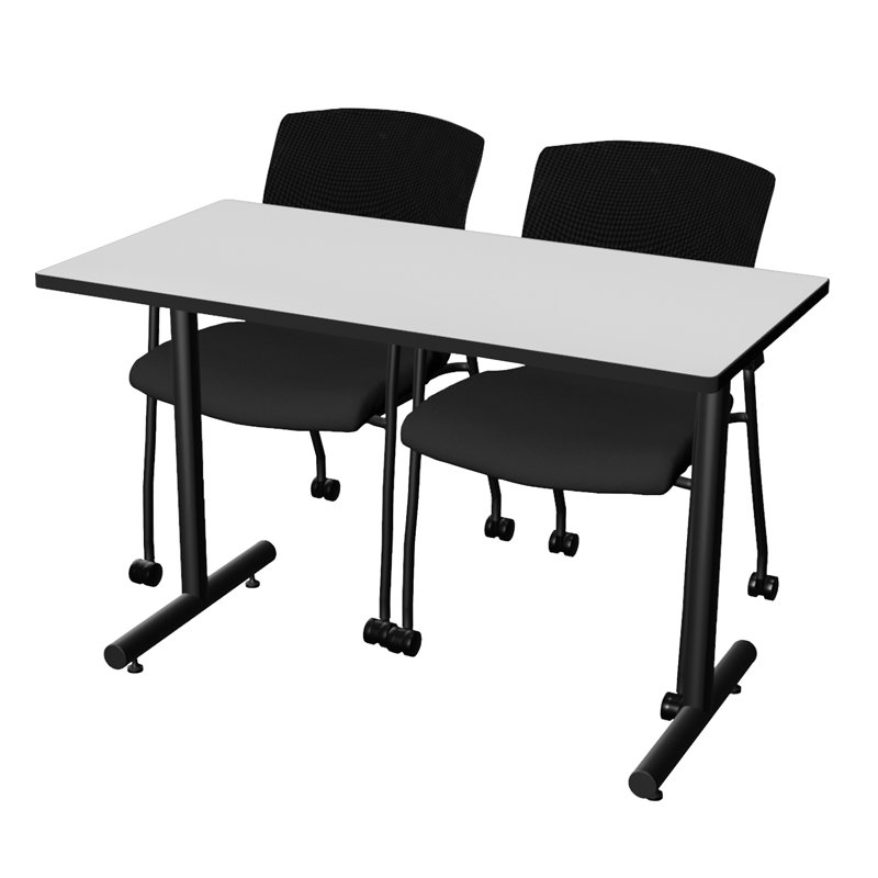 Table de formation à base en T 84 x 24 po Inbox Zero Kobe - 2 chaises Knight, H 29 po x L 48 po x l 24 po, Gris