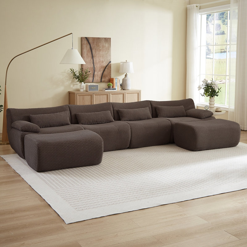 Canapé modulaire convertible en U avec repose-pieds, Corduroy+Grey
