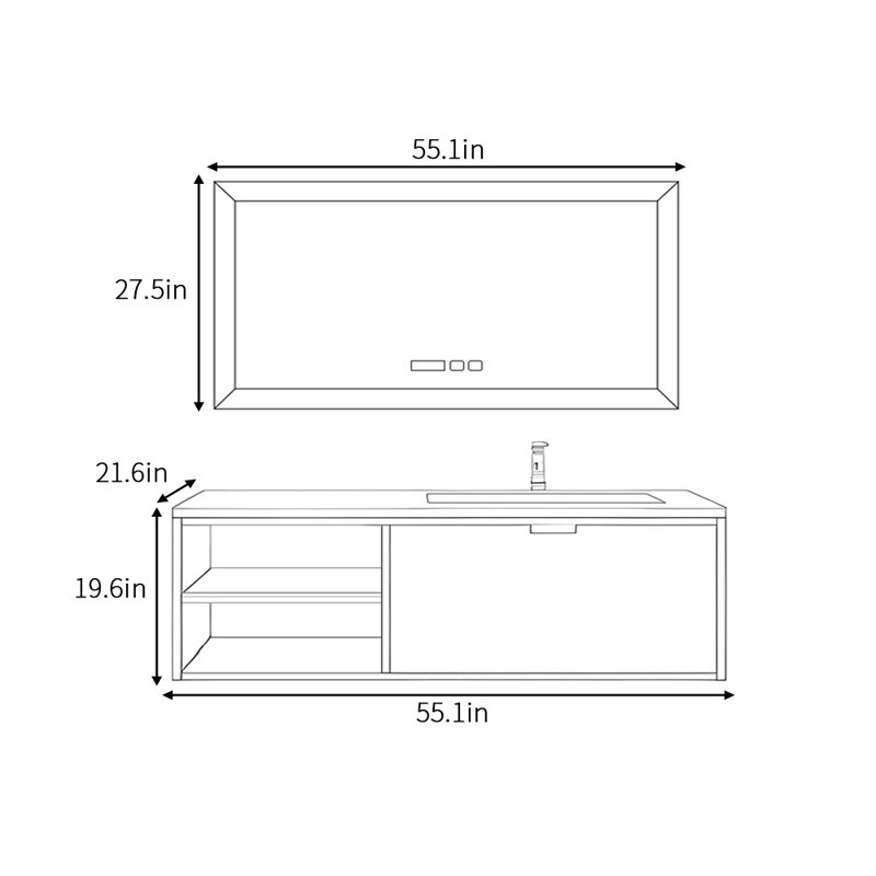 Armoire de salle de bain simple et moderne, 55", Blanc