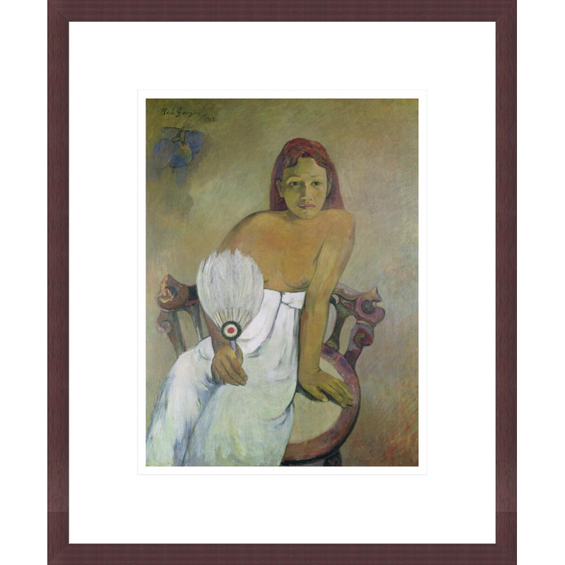 «Girl with fan» par Paul Gauguin - Estampe numérique encadrée, H 16,54 po x l 13,75 po