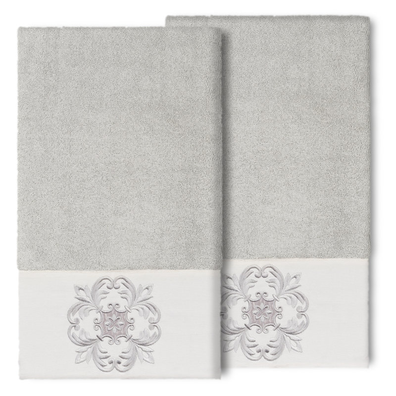 Ensemble de serviettes de bain en coton turc 2 pièces ALYSSA, Gris clair