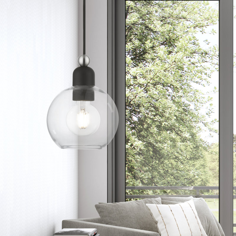 1 - Light Single Pendant, Black/Brushed Nickel