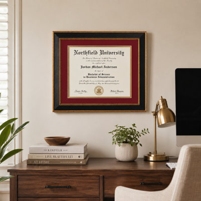 Diploma Frame, 8.5 x 11 in Red Gold Double Mat or 11 x 14 in, Tempered Glass