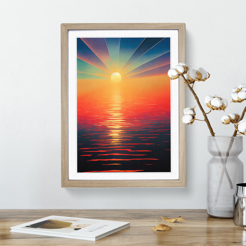 Enlightening Sunset View - Framed Print, 64cm H x 46cm W, Oak