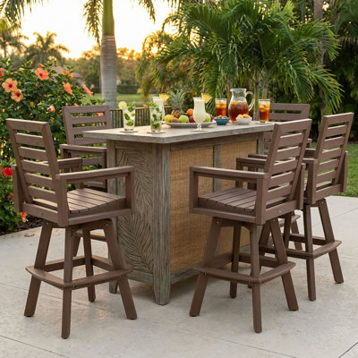 Tabourets de bar pivotants d'extérieur, chaise de bar en polyéthylène haute densité PEHD avec pivotement à 360 ° et dossier en échelle, tabouret de bar toutes saisons pour terrasse, porche, bord de piscine, grain de bois embossé à chaud