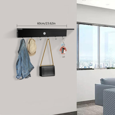 Applique murale moderne à DEL avec tablette de rangement et 6 crochets, 19 W, lumière chaude 3000 K, détecteur de présence, étanche IP65, idéale pour entrée, chambre ou escalier.
