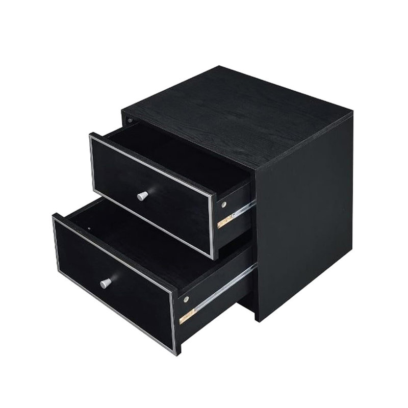 2 tables de chevet élégantes en noir et argent avec 2 tiroirs de rangement, cadre