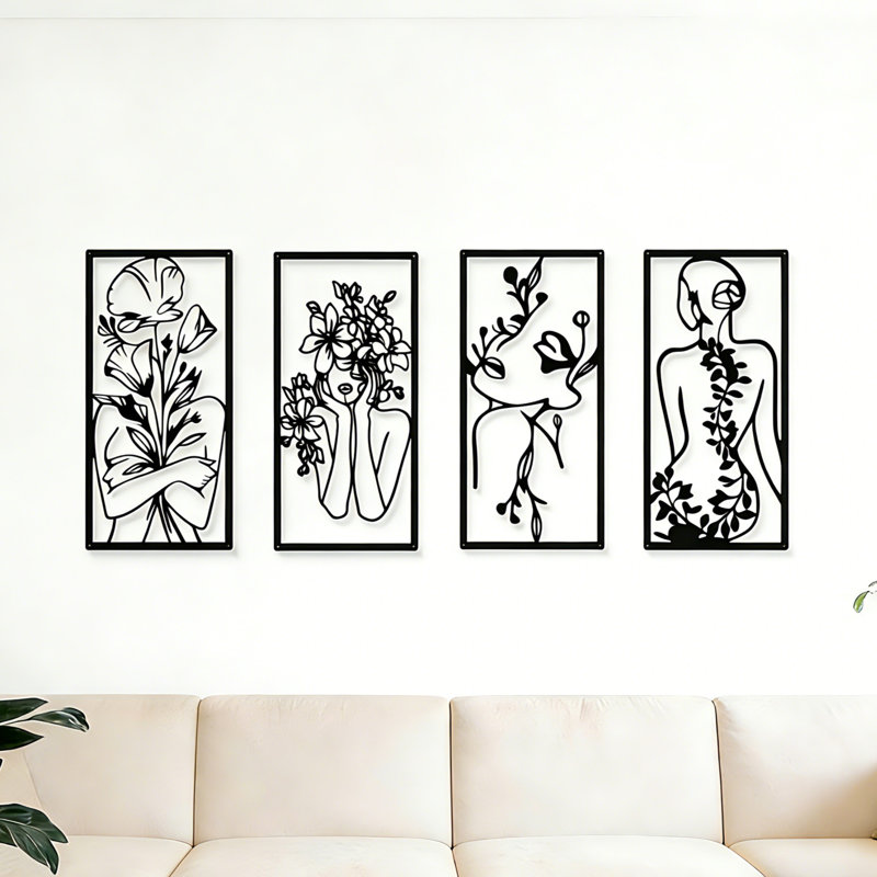 Minimalist Line Art Metal Wall Decor-4 Piece Set