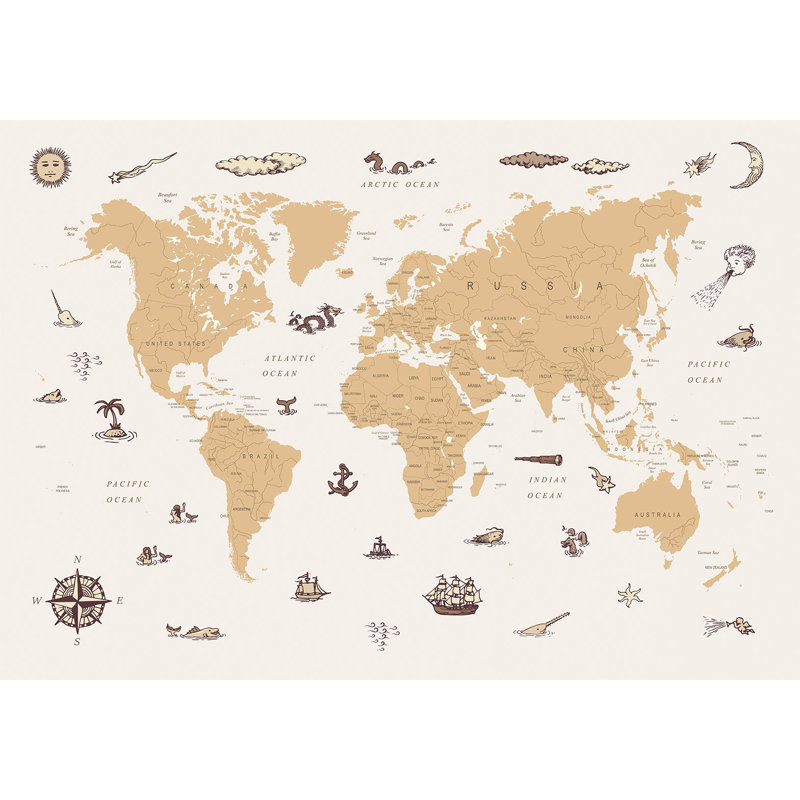 Adhésif mural pelez et collez pour enfants - Pays avec des illustrations de pirate, L 115 po x L 82 po