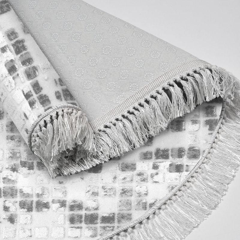 Elver Machine Woven Polyamide Area Rug in Gray/White, Round 2'11"