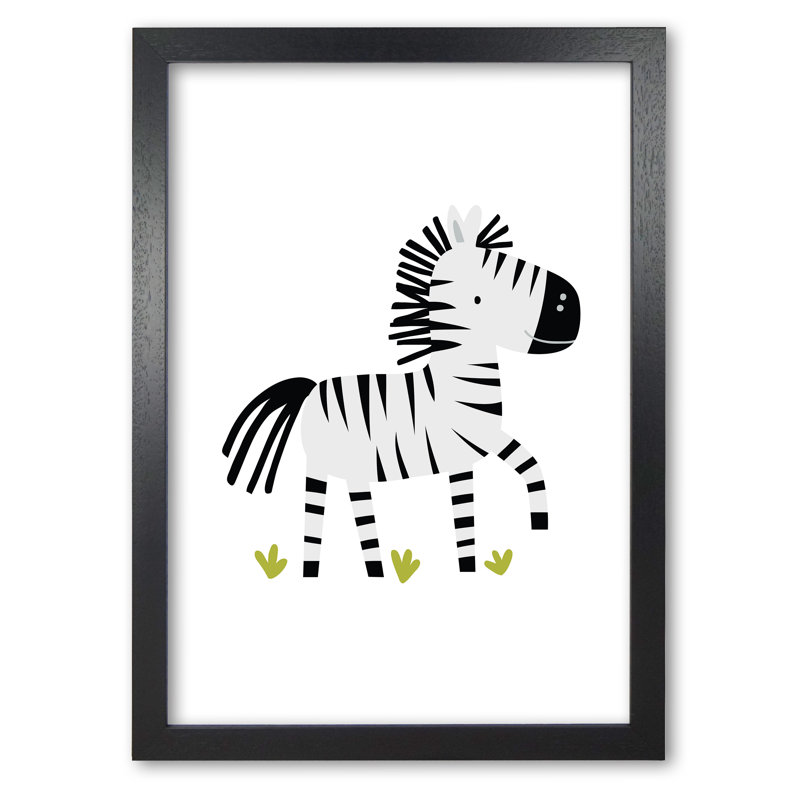 Children's Animals, Zebra - Print, 85 cm H x 60 cm W x 5 cm D, Black Grain Frame