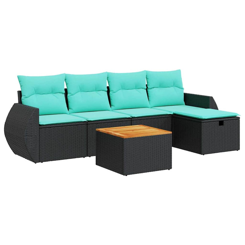  Ensemble de canapé de patio 6 pièces avec coussins en rotin de polyester