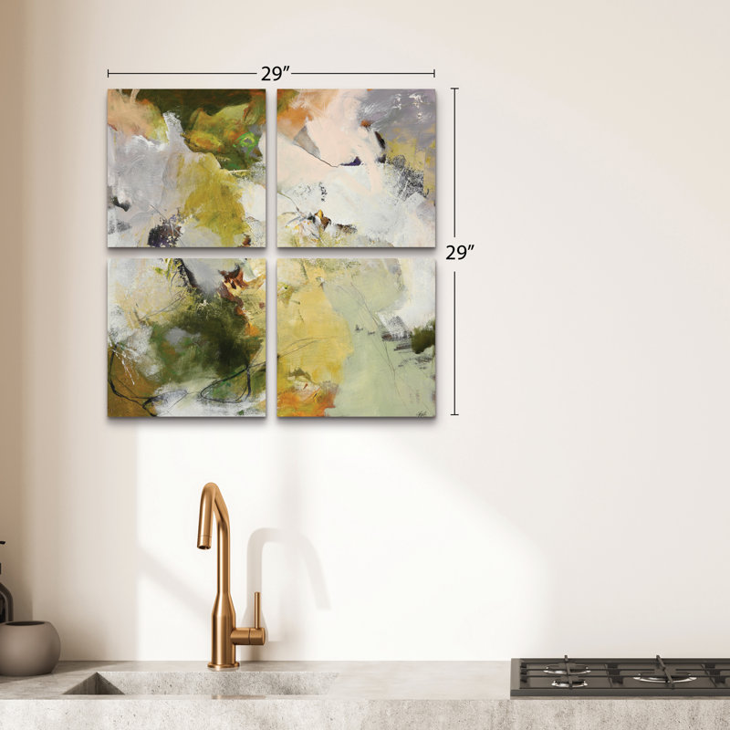 Ensemble de 4 panneaux muraux - Design Fabrikken «Evergreen 2», art mural sur toile pour le salon, la chambre à coucher ou le bureau 