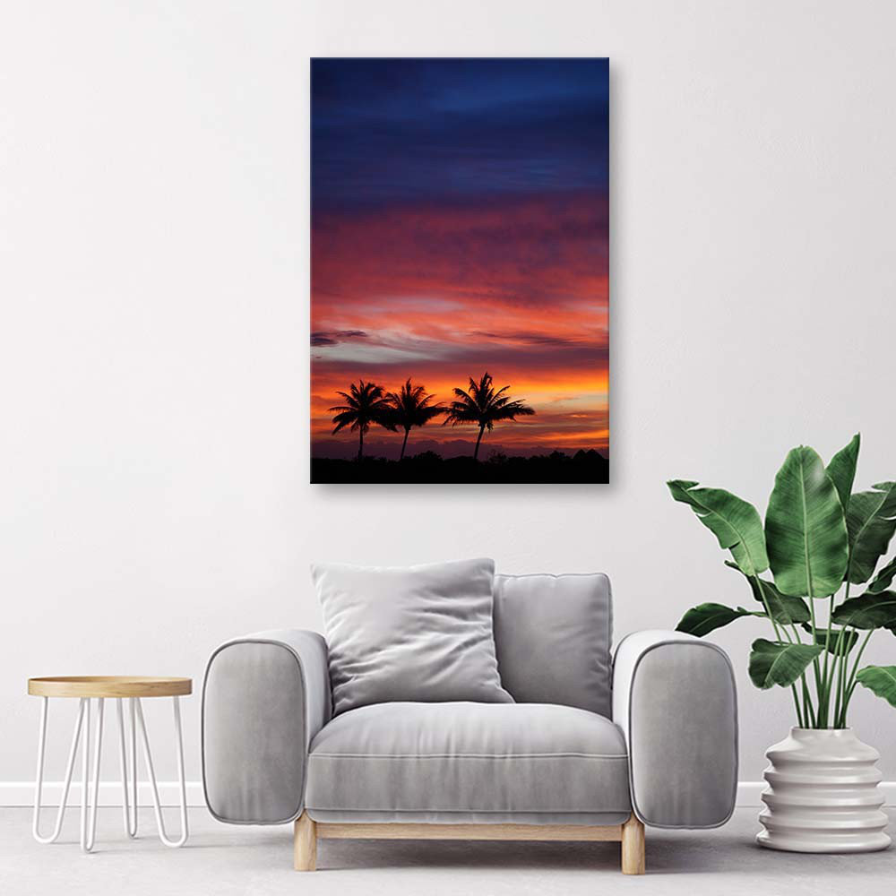 Leinwandbild Palm Trees Sunset Sea