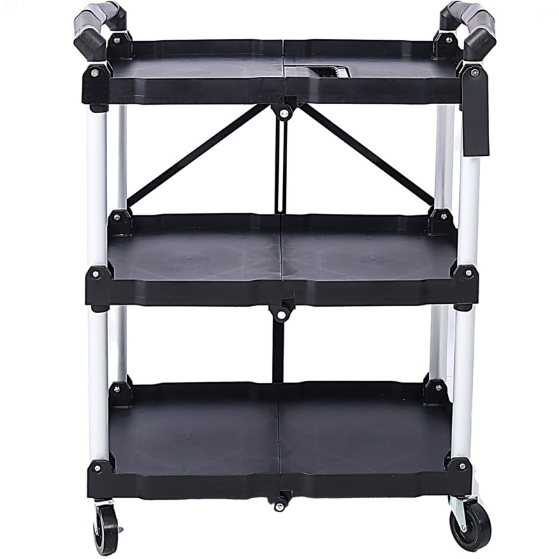 Chariot de service pliable 3 couches pliable Pack-N-Roll, noir, 50 lb. Capacité de charge par tablette