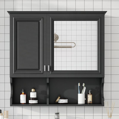 Armoire à pharmacie murale à miroir avec tablettes réglables et rangement ouvert, parfaite pour l'organisation et l'élégance de la salle de bain