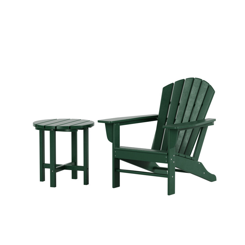 Altura Foldable Outdoor Adirondack Chair With Table, Dark Green