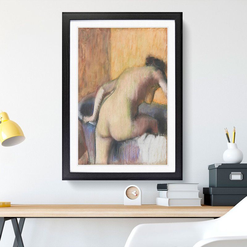 Bather Stepping into a Tub by Edgar Degas - Picture Frame Painting, 48cm H x 36cm W x 2cm D, Black