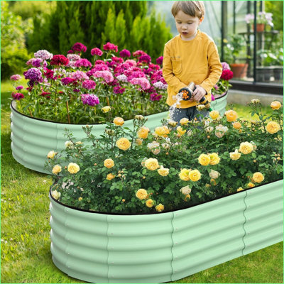 Lit de jardin surélevé, lit surélevé galvanisé, jardinières extérieures, jardinière galvanisée à base ouverte, jardinières surélevées, jardinière en métal pour légumes, fleurs, bordure en caoutchouc