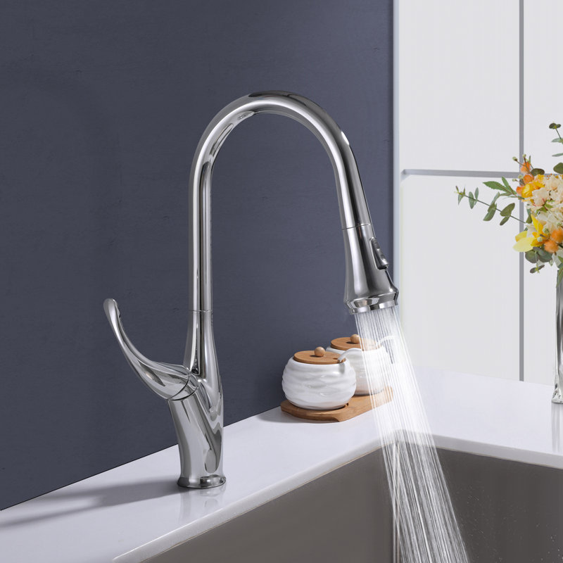 Topcraft Stainless Steel Single Handle Pull-Down Sprayer Kitchen Sink Faucet with 360° Swivel Spout, Chrome Plated