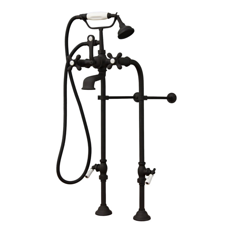 Exposed Freestanding Tub Filler Faucet with Handheld Shower and 36 in. Crook Style Riser /Bracket by Strom Living