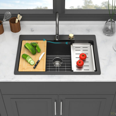 Évier de cuisine à fixation en cascade avec lavabo encastré 33 po x 22 po en granite composite