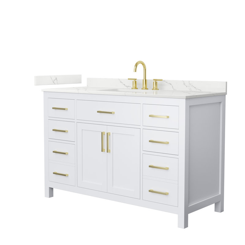 Beckett 54" Freestanding Single Bathroom Vanity with Quartz Top, White, Brushed Gold, Giotto Quartz