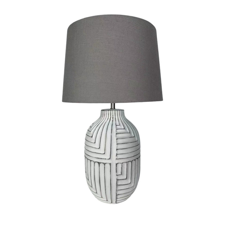 Nuangola Concrete Table Lamp – Hand-Finished Textured Base with Cotton Shade, Ideal for Bedside or Living Room