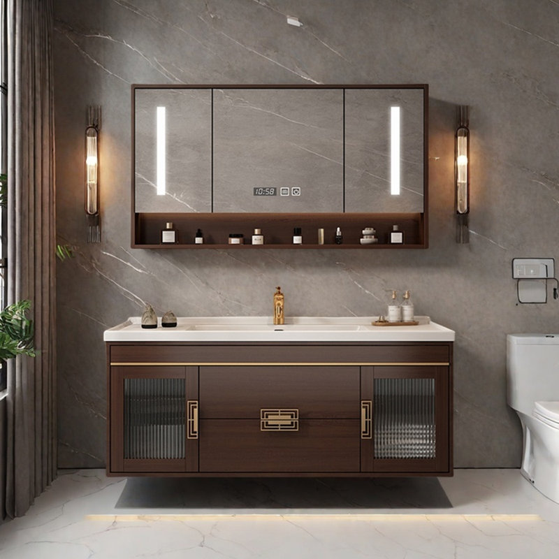 Retro light luxury style simple bathroom cabinet