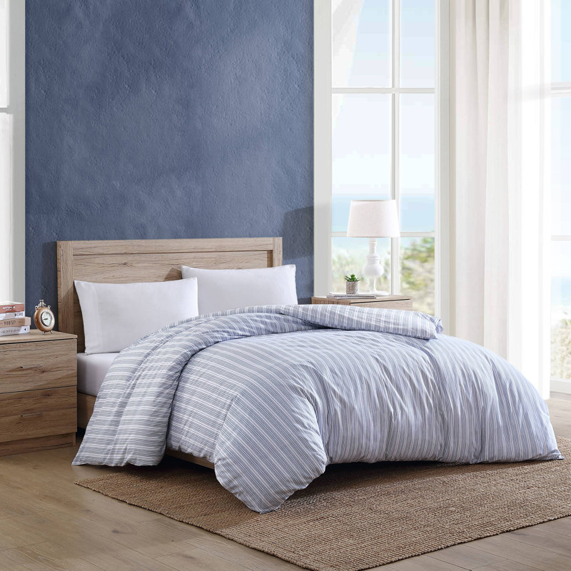 Housse de couette en coton percale à rayures bleues Nautica, Housse de couette pour lit simple