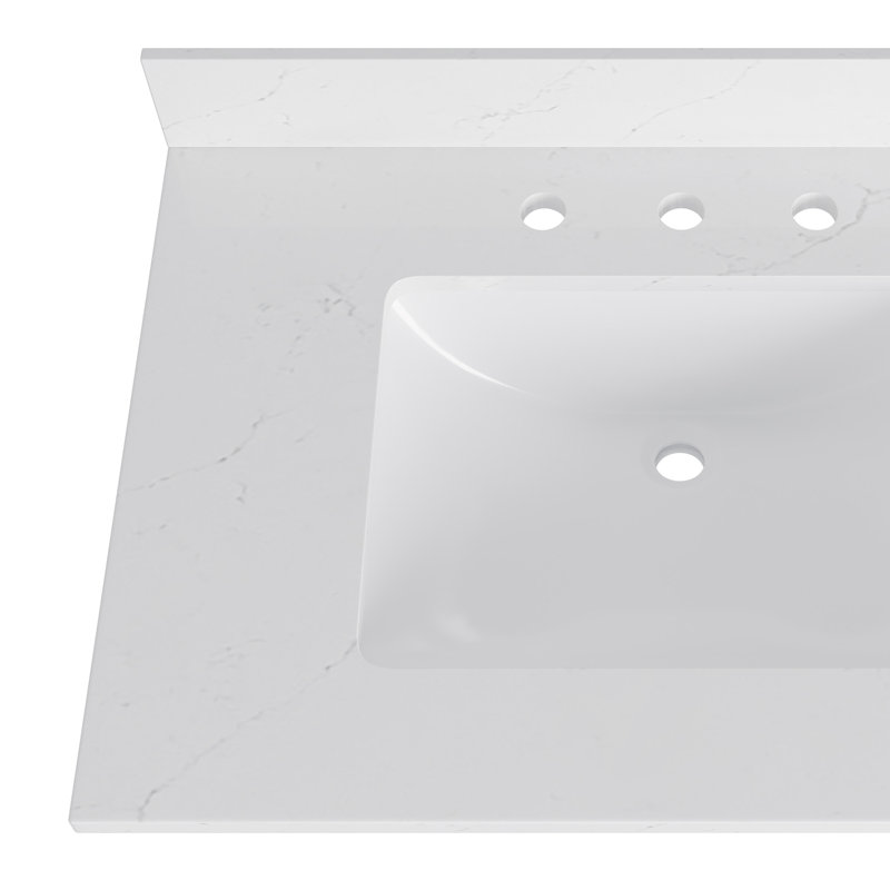 Plateau de meuble-lavabo simple 31 po avec lavabo et trous de robinet 31 po, Quartz blanc