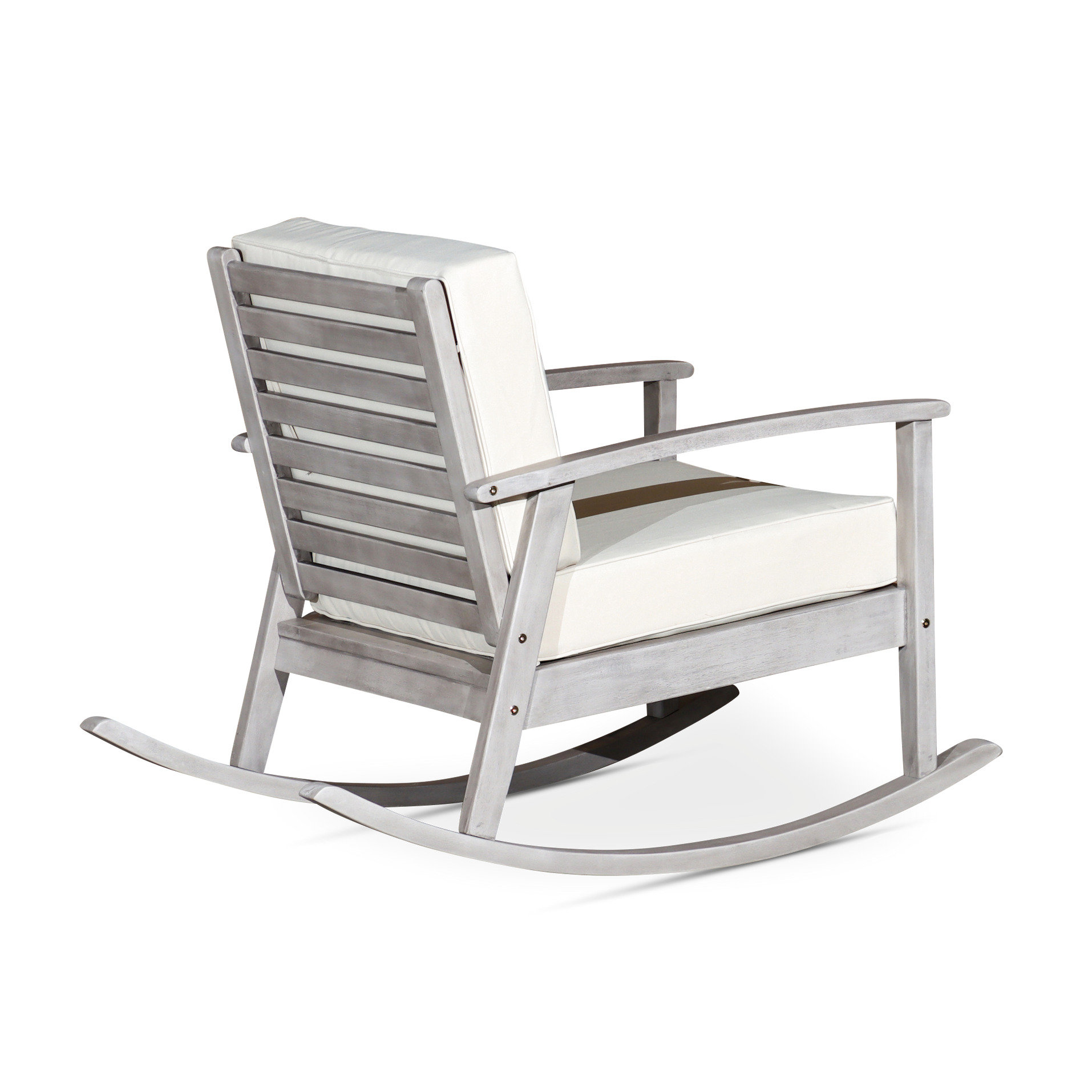 Beachcrest Home Silver Grey Eucalyptus Rocker With Dark Cushions For ...