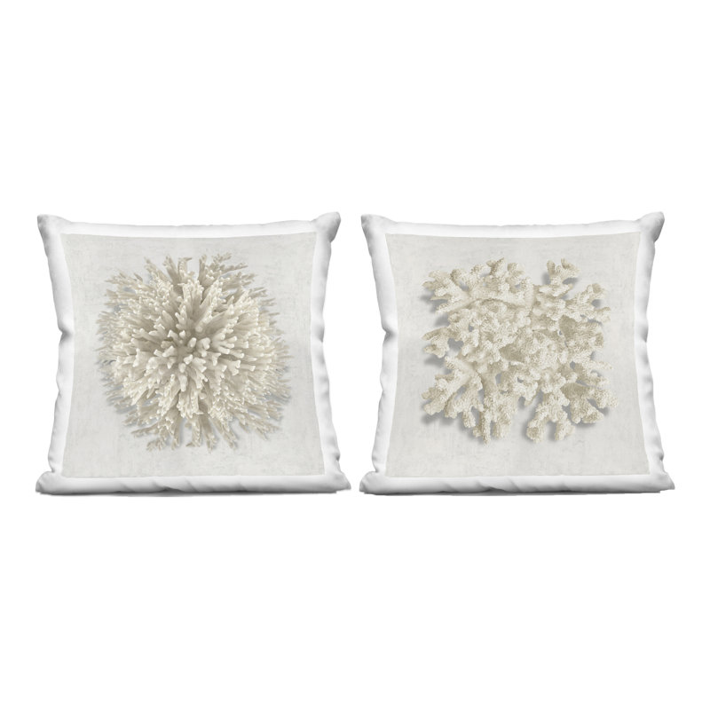 Coussin Distinct Natural Coral Design par Caroline Kelly (ensemble de 2), Blanc