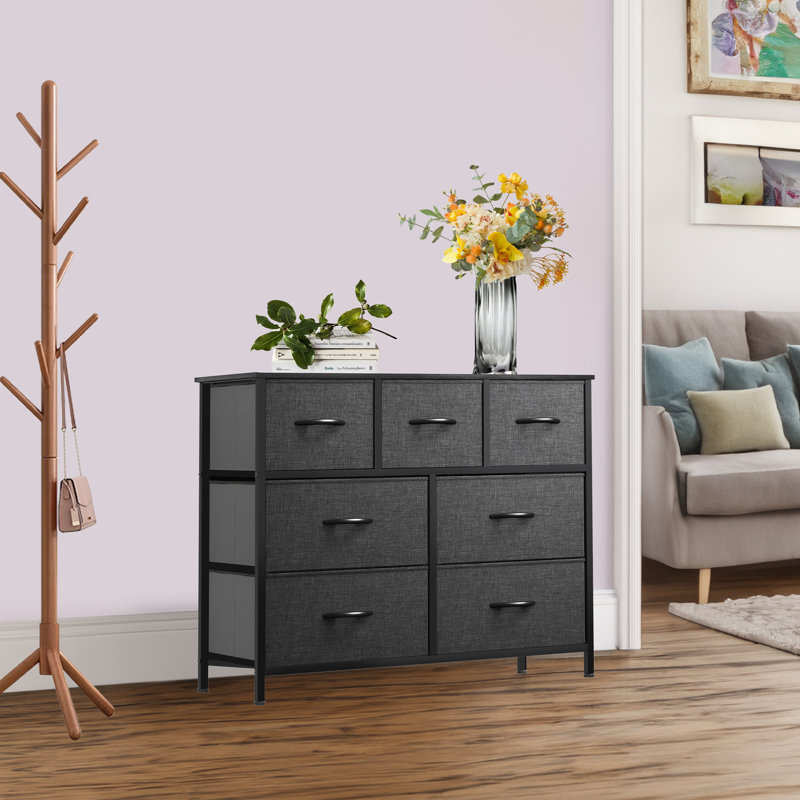 Suzzie 7 Drawer chest of drawers  100.1Cm W Bedroom Drawers, Black/Grey