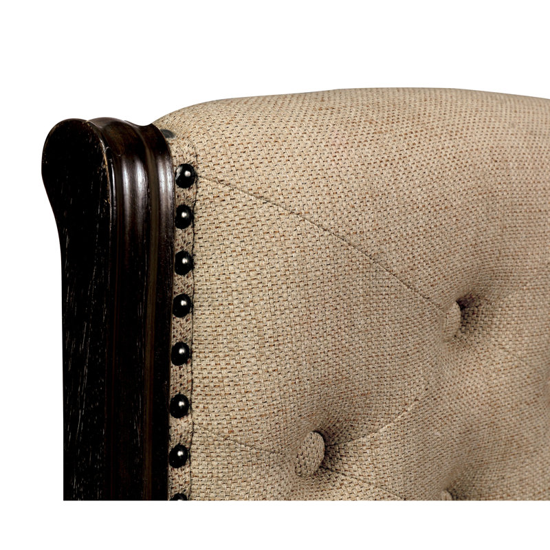 19'' H Tufted Fabric Upholstered Side Chair, Dark Walnut/Dark Brown Wood