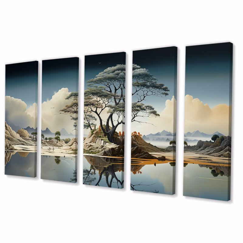 "5", "Paysage du désert surréalisme III", H 28 po x l 60 po