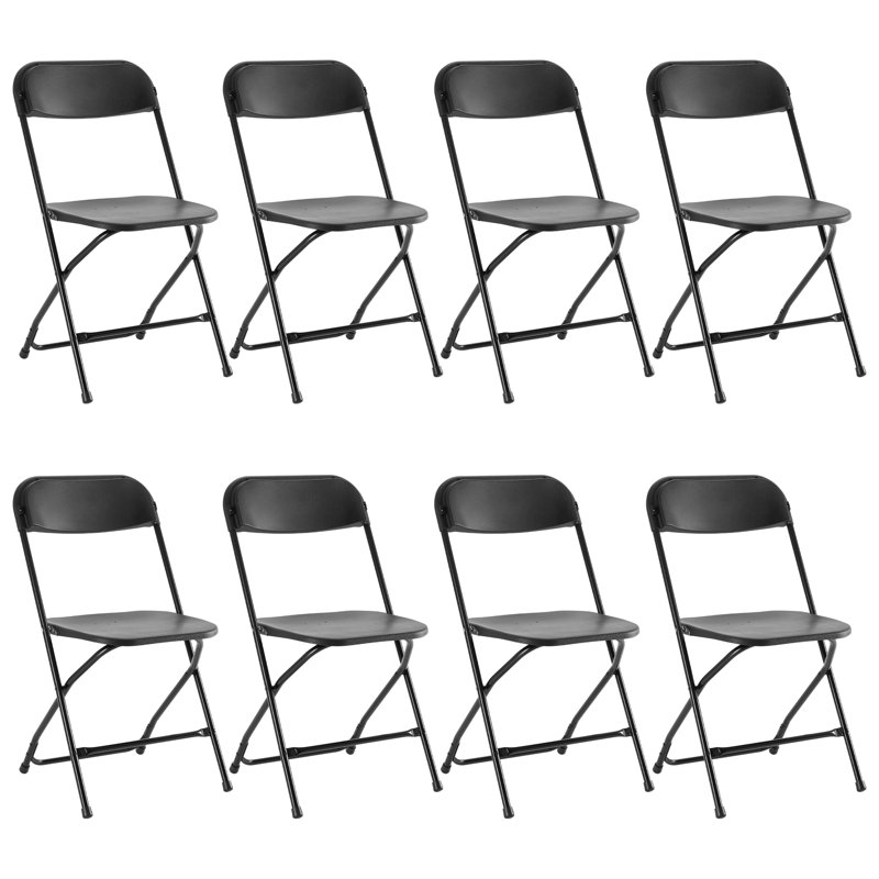 Ensemble de chaises pliantes empilables en plastique / résine (ensemble de 8), Noir, noir, noir, noir
