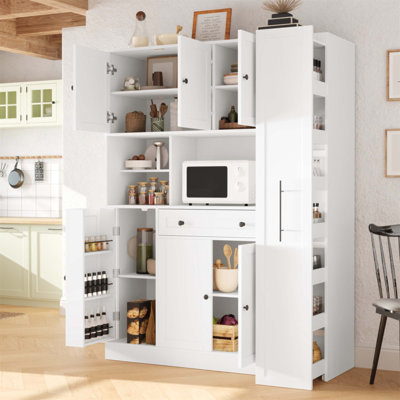 Traditional Freestanding Buffet With Hutch, Large Kitchen Pantry Storage Cabinet With Pull-Out Side Cabinet, Door Shelves And Drawer, 52.8X17.7X70inch