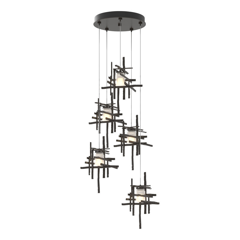 Tura 5 - Light Cluster Pendant, 50" - 80", Seeded Clear, Oil Rubbed Bronze