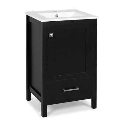 Lavabo de meuble-lavabo moderne en céramique de 20 pouces, tiroir et porte à fermeture en douceur, organisateur de porte double couche, tiroir séparateur, patins réglables