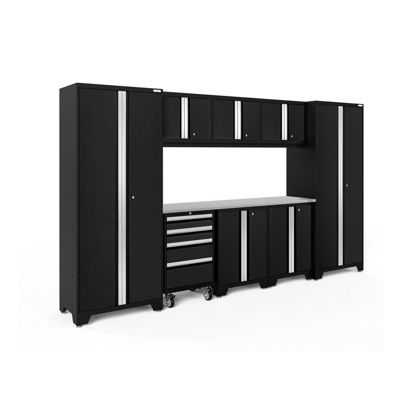 Bold Series 9 Piece 76.75'' H x 132'' W x 18'' D Garage Storage Cabinet Set, Stainless Steel, Black