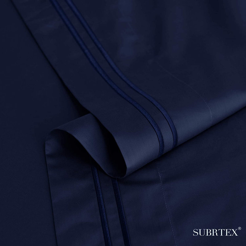 Ensemble de draps en coton super doux à densité de tissage de 1 600 fils Tencel, Bleu marine